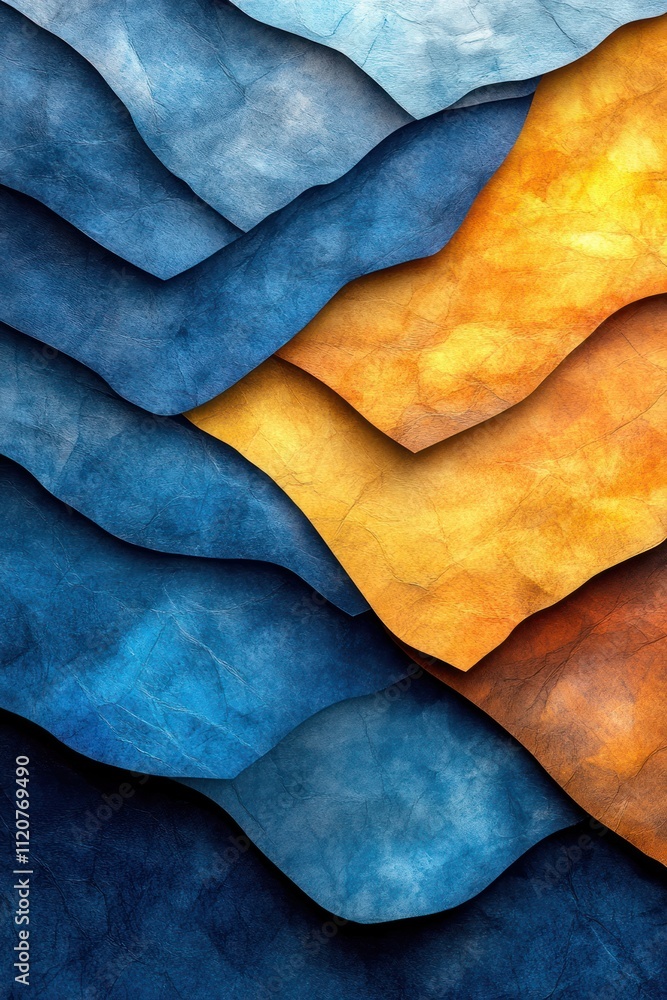 Aufkleber blue and yellow abstract composition with overlapping paper and textured geometry