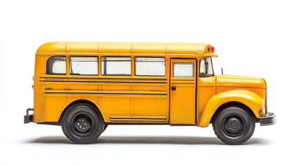 Yellow school bus isolated on white background. childhood elementary school education safety transportation and travel vehicle object, usa public ride trip.