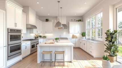 modern minimalist kitchen with white cabinetry, stainless steel appliances, and minimal decor