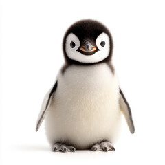 Fototapeta premium tiny baby penguin waddling curiously on white background