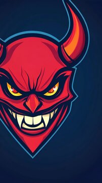 Red devil emblem featuring sharp horns and a menacing grin on a dark background