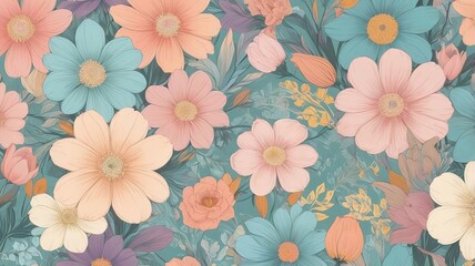 Pastel-colored flowers creating a soft and elegant wallpaper background.  