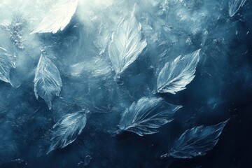 Cold Textured Ice Surface with Intricate Patterns and Glowing Light Abstract Background