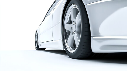 Naklejka premium close-up of white car back wheel mockup.ai generative