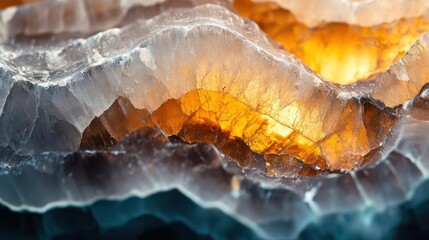 A close-up of a translucent mineral showcasing vibrant orange and blue hues.