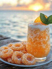 Refreshing Orange Smoothie with Pineapple Fritters at Sunset.