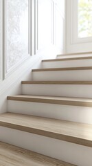 Modern Beige Wooden Staircase Steps  White Walls  Interior Design  Home Decor  Architectur