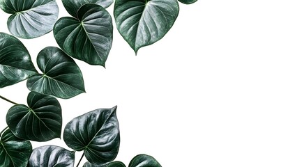 Obraz premium Lush green tropical leaves frame on white background.