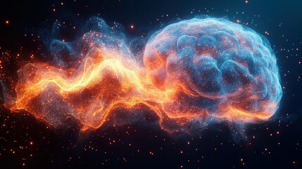 Obraz premium Vibrant Brain Illustration: Colorful Lines and Data Flow Representing Creativity and Intelligence