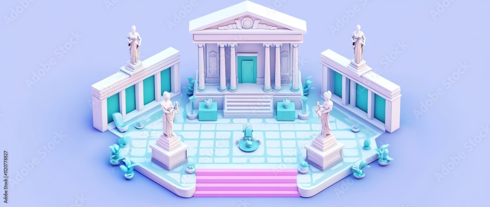 Poster 3d model of a classical architectural structure.