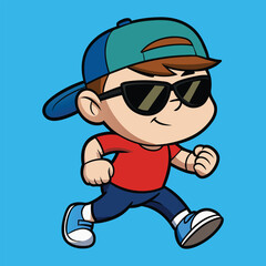 Cute Cool Boy Wearing Sunglasses and Hat Doing Lunges - Cartoon Illustration