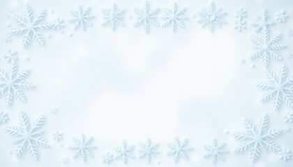 Soft blue background with snowflake border, copy space.