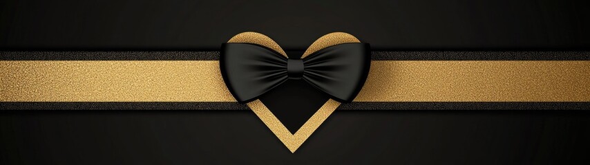 Fototapeta premium Elegant black and gold heart with bow ribbon.