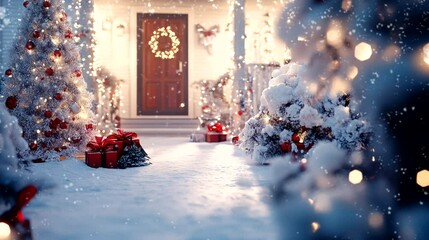 animated christmas decorated backyard. seamless looping time-lapse virtual 4k video animation background