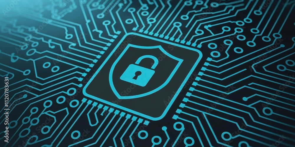 Poster digital security and privacy concept with circuit board background