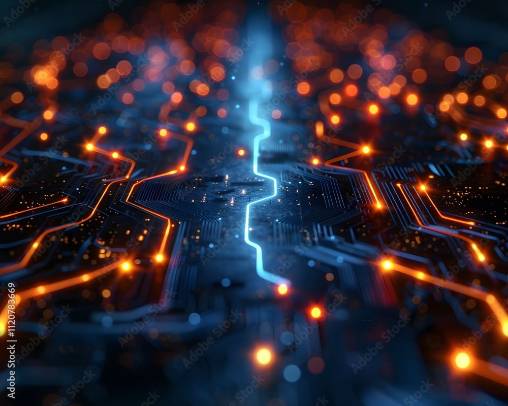 Poster abstract circuit board with glowing lines