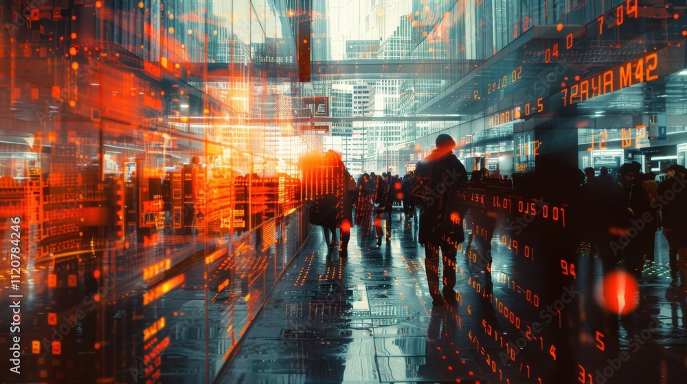 Aufkleber urban aesthetics blending trading floor dynamics with quantum visual concepts