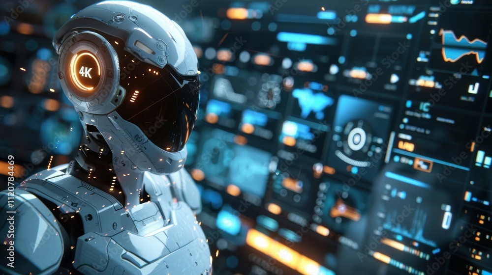 Poster futuristic ai robot dashboard interactive analytics for real-time data insights