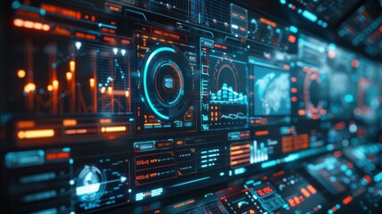 Obraz premium Ai-powered tech hub real-time data visualization with an interactive futuristic dashboard