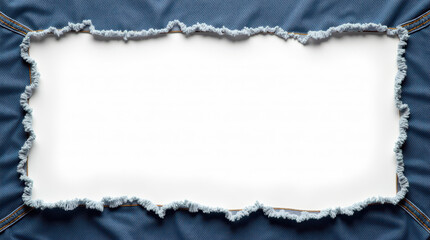 Torn Denim Border Frame with White Space Center for Text or Graphics, Perfect for Fashion Ads, Invitations, and Design Templates