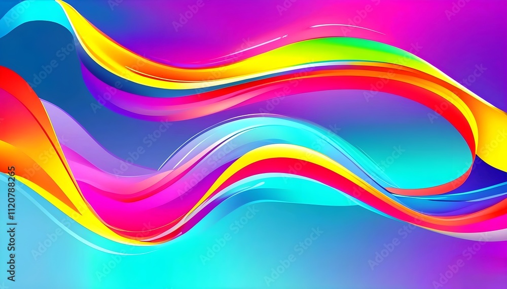 Poster colorful abstract wave design with rainbow hues and flowing curves in a vibrant style