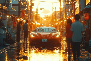 Inspecting Car Engine with Experienced Mechanics and Drivers in Daytime Scene
