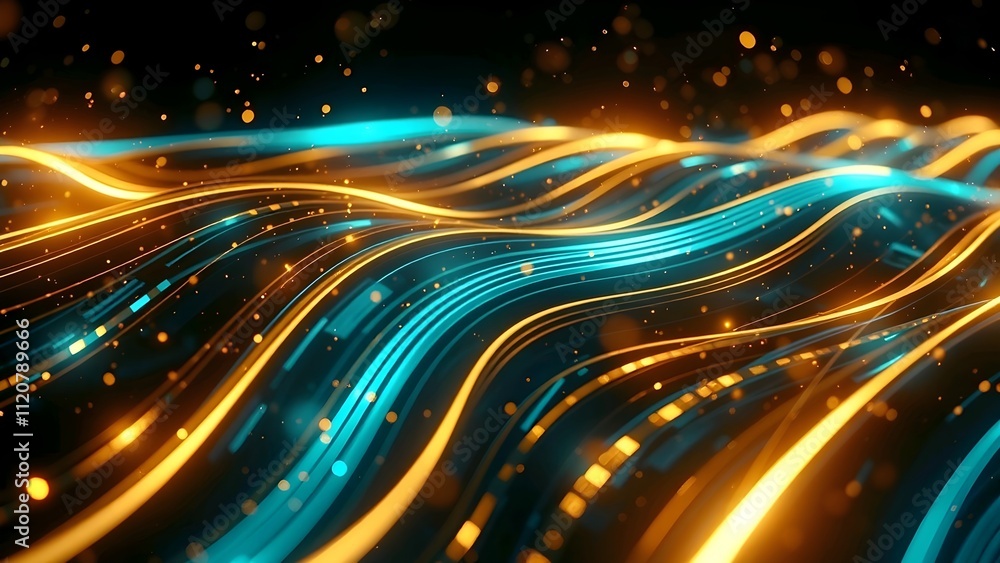 Poster abstract glowing lines background with vibrant light patterns and energy waves in a futuristic and c