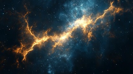 Naklejka premium Cosmic Nebula Golden Filaments Across Dark Space