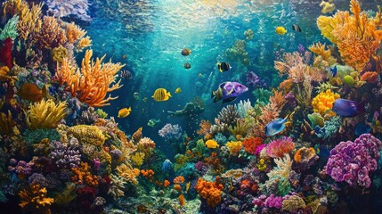 Fototapeta premium Vibrant Underwater Coral Reef Paradise: A Symphony of Colors and Marine Life