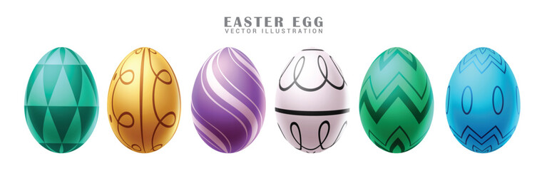 Easter eggs printed pattern clipart set. Colorful easter egg with print like triangle, twirl, spiral, zigzag and oval clip art for spring season hunting celebration. Vector illustration graphic 