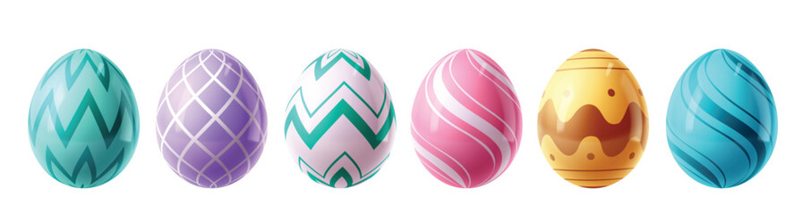 Easter eggs colorful clipart set. Colorful easter egg with printed pattern like zigzag, checkered, spiral and curve clip art graphic elements. Vector illustration smooth oval collection.
