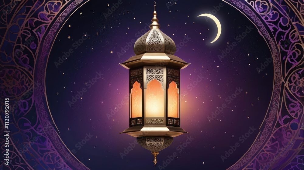 Aufkleber intricate arabic patterns and a crescent moon frame a glowing lantern in this stunning design.intric
