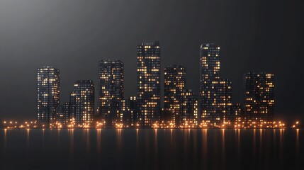 Night Cityscape: Illuminated Skyline Reflecting on Calm Waters