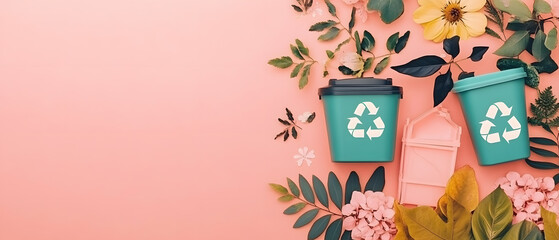 Various recycling and waste disposal activities and green space, loving the world, a green world for a friendly environment
