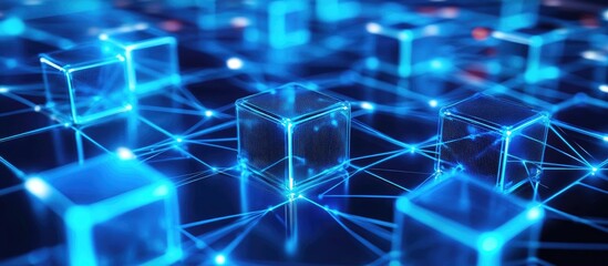 Obraz premium Abstract glowing blue network cubes.