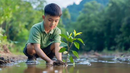 Various recycling and waste disposal activities and green space, loving the world, a green world for a friendly environment