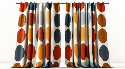 Colorful polka dot curtains hanging on rod.
