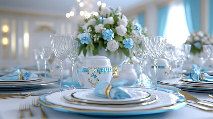 Elegant Table Setting  Blue   Gold Porcelain Dinnerware