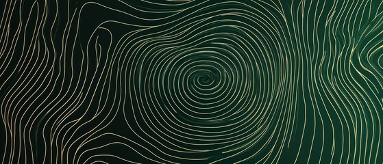Fototapeta premium Abstract swirling lines pattern, dark green background with gold lines.