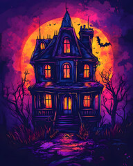 Colorful Pop Art and Whimsical Doodle 2D Halloween Illustrations, Featuring Playful Characters, Spooky Scenes, and Fun Elements with Space for Text.