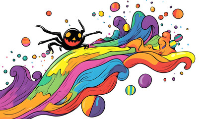 Obraz premium Colorful Pop Art and Whimsical Doodle 2D Halloween Illustrations, Featuring Playful Characters, Spooky Scenes, and Fun Elements with Space for Text.