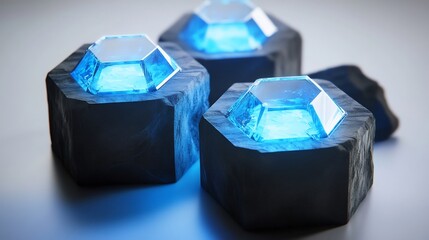 Luminous Blue Gems Embedded in Dark Stone
