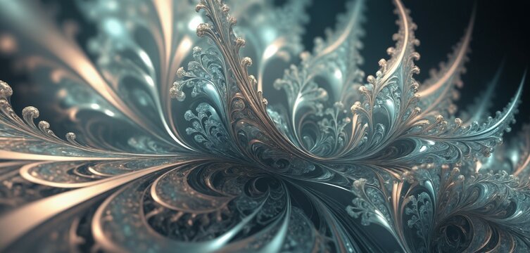 Fototapeta Close-up of shimmering fractal designs with softly blurred reflections