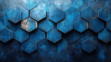 Geometric Abstract Blue Hexagon Background with Ambient Lighting