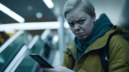 Frustrated individual clutching a smartphone, reflecting on the challenges of modern technology and communication.