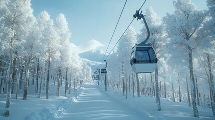 Ski Lift Ascending Through Snowy Forest on a Sunny Day
