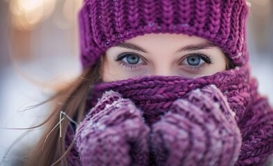 Woman feeling cold in winter, Portrait of young beautiful woman in winter clothes. Cold. Winter woman outdoor, Woman in cap, scarf and gloves