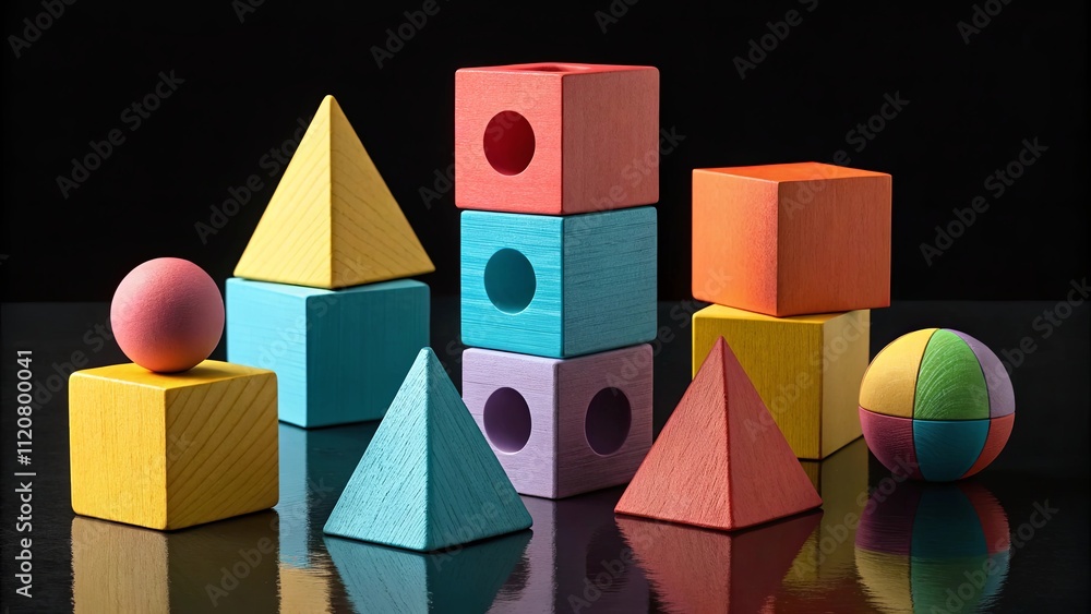 Poster a colorful stack of wooden blocks with a ball in the middle