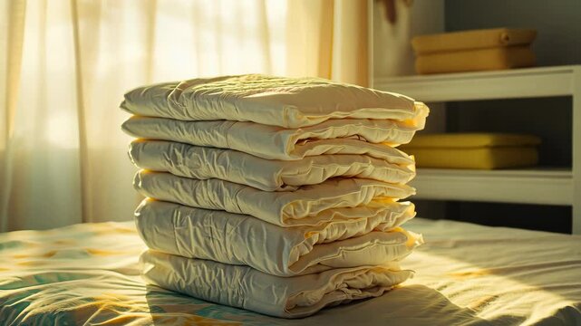 Stack of Clean Diapers in Sunlight