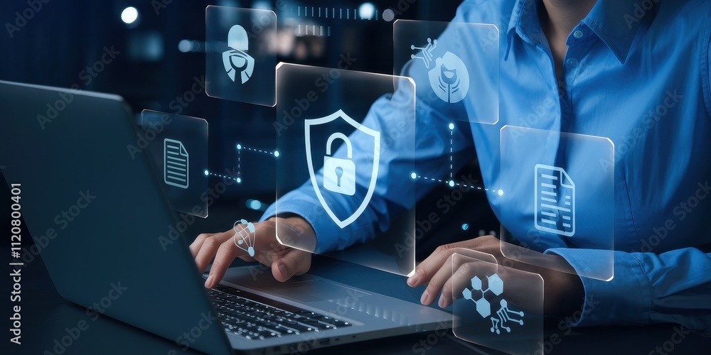 Poster cybersecurity professional analyzing digital security data